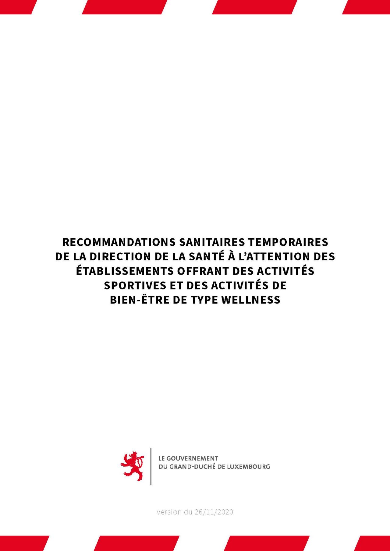Recommandations sanitaires temporaires de la Direction de la santé à l'attention des établissements offrant des activités sportives et des activités de bien-être de type wellness